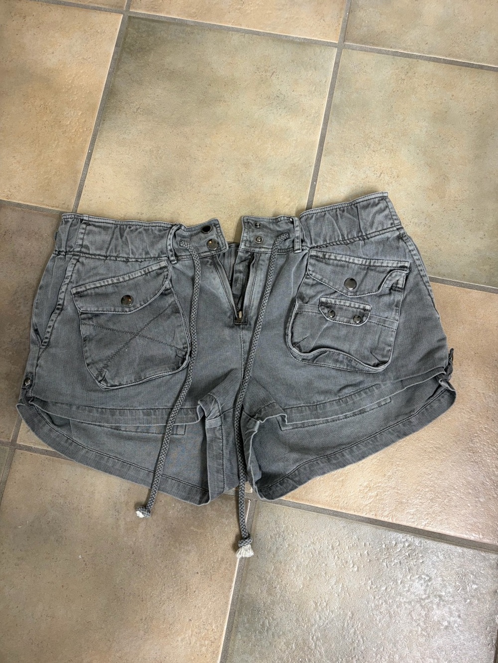 Free People We The Free Waimea Slouchy Gray Drawstring Cargo Jean Shorts